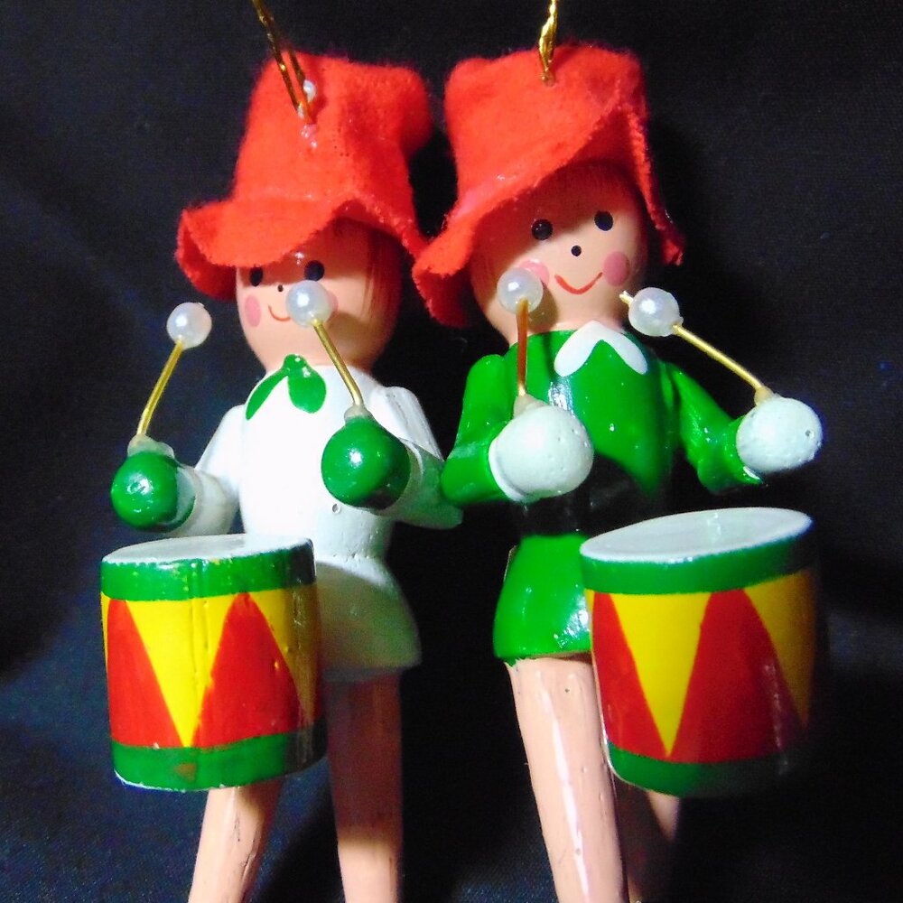 Vintage Two Wood Drummer Boys (Toy Soldiers), Christmas Ornaments, Hand painted